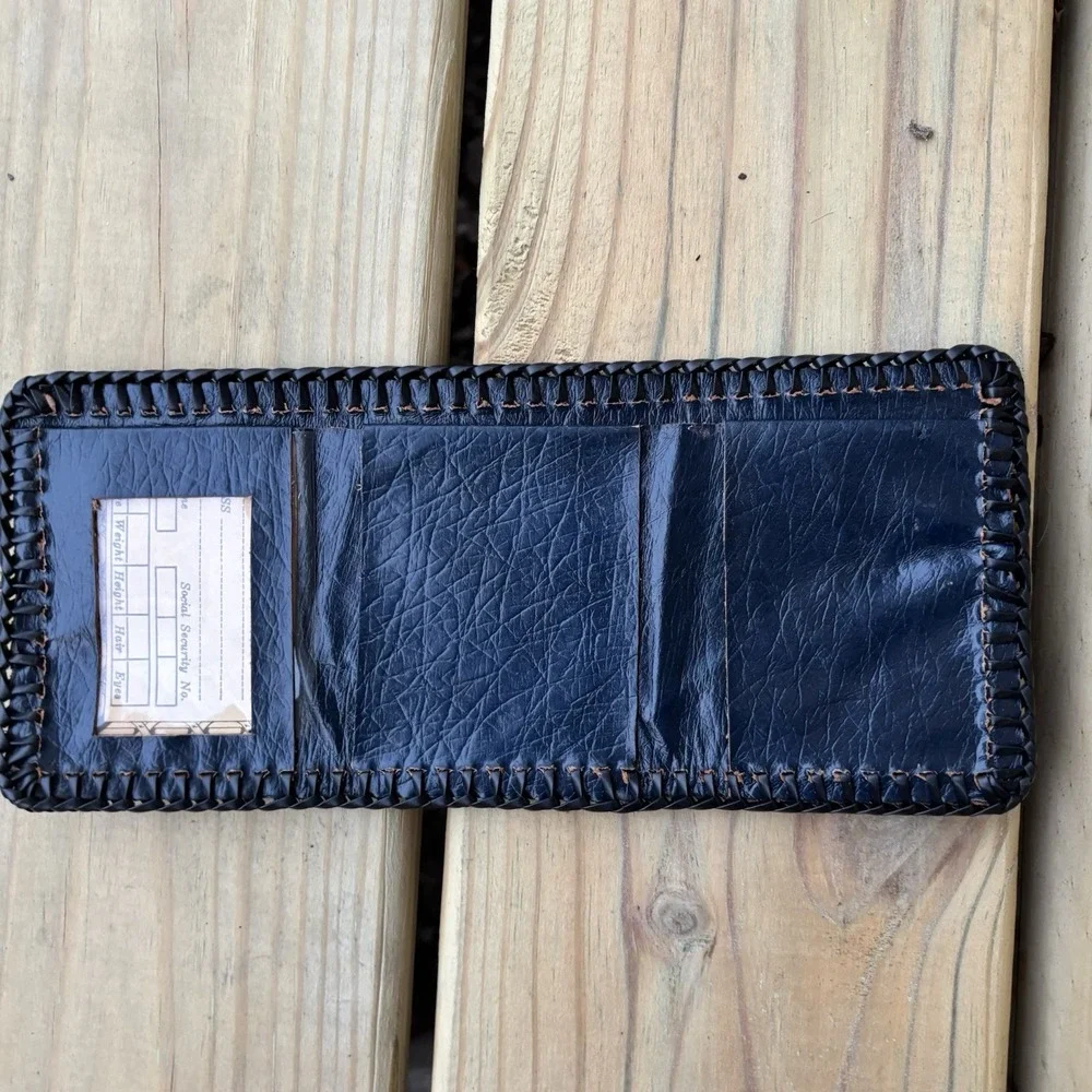 Vintage Leather Wallet Bifold Hand Tooled Whipstitch Genuine Dogs Flower 90s
